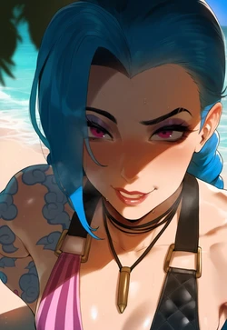 [Nonetheless567] [League of Legends] Request: Jinx Beach Striptease (AI Generated)