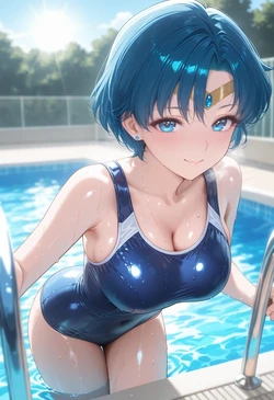 [ぱられるの世界] Sailor Mercury - School Swimsuit Pool Play (Patreon) (AI Generated) 作品封面