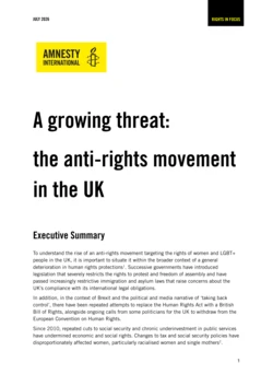 [Amnesty International] A growing threat: the anti-rights movement in the UK 作品封面