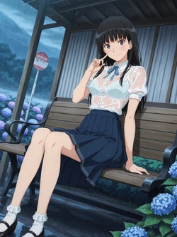 [Kurohime] 絢辻詞（雨のバス停）[AI Generated] 作品封面