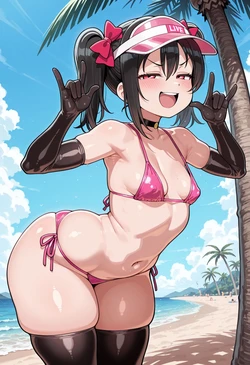 [Nankoai] Nico Yazawa -Cap Visor -Bikini -Thighhighs -Beach -BBC (Love Live!) [AI Generated]