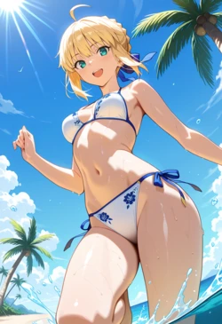[ mops2ky125] Sparkling Waves, Master's Braves - Artoria's Summer [AI Generated] 作品封面
