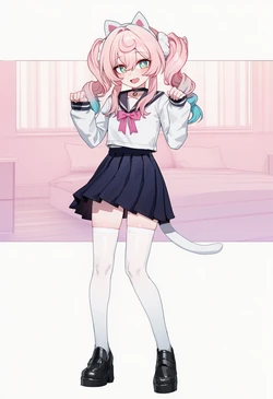 [a simple salmon] 爆炒猫耳白丝JK小风堇 [AI Generated] 作品封面