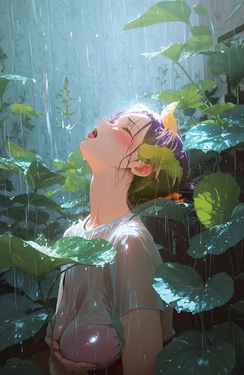 Rain-Soaked Tee, Forest's Spree - Soojung's Waving, Wet-Hair Gaze(From Weakling to Nemesis) [AI Generated] 作品封面