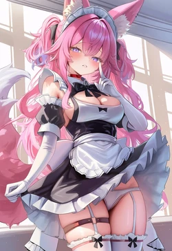 [HenryBoya] Frilled Maid Dress & Garter's Slip -Her Pink-Furred, Masterpiece Offer [AI Generated] 作品封面
