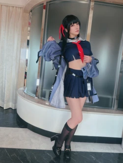 【初出し鳴潮】黒髪ロングに黒セーラー❤️初出しのめいちょう🖤千咲のコスプレ【クイコミぱんつちっちゃすぎ🈲】
