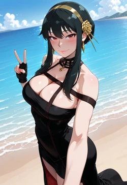 [ANIREALAI] Yor Forger - Scarlet Calm by the Sea (AI Generated) 作品封面