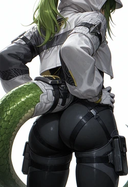 [Darling_Cat] Bodysuit's Tail-Traced Tease - Fluorite's Slit-Pupil, Playful Gaze [AI Generated] 作品封面
