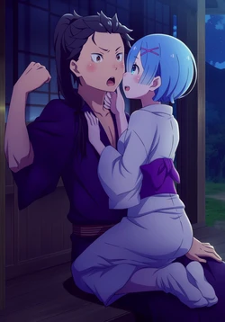 [Pixiv] FictionalWRLD (78265786) - Subaru x Rem -Sloth Route [AI Generated] 作品封面